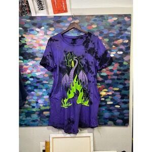 Disney Maleficent Dragon Tie Dye T-Shirt Dress Purple Black Kids Large NWT